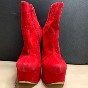 Red platform boots